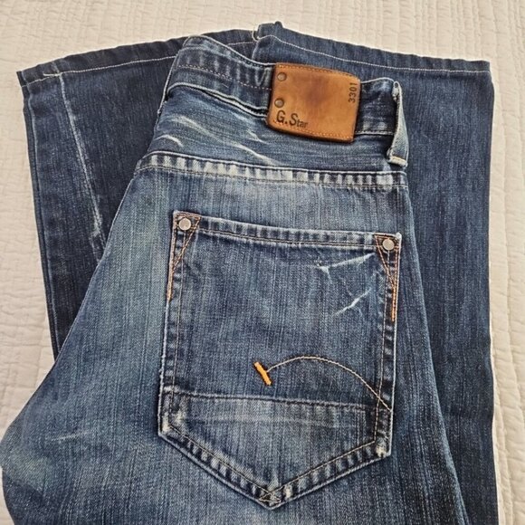 G-Star Raw 3301 Button Fly Straight Fit Blue Denim Jeans Men's Size 32Wx28L EUC - Picture 3 of 16